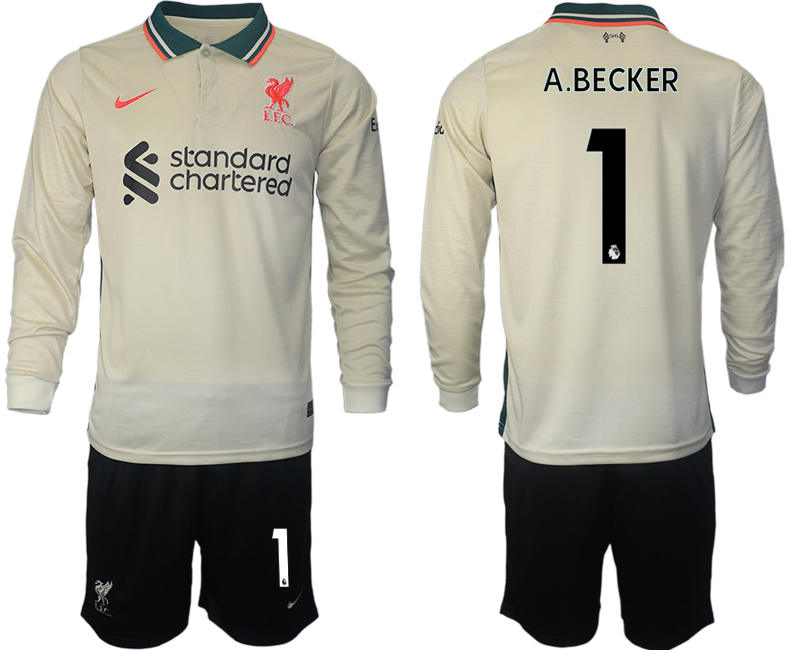 Men 2021-2022 Club Liverpool away cream Long Sleeve #1 Soccer Jersey->liverpool jersey->Soccer Club Jersey